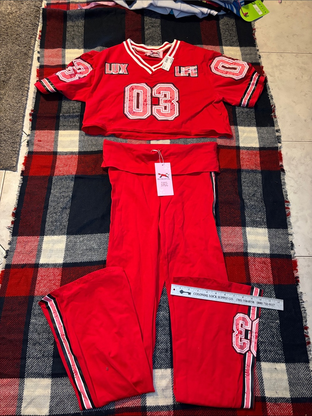 Women's Red 2-Piece Athletic Pajama Set with '03' Patch